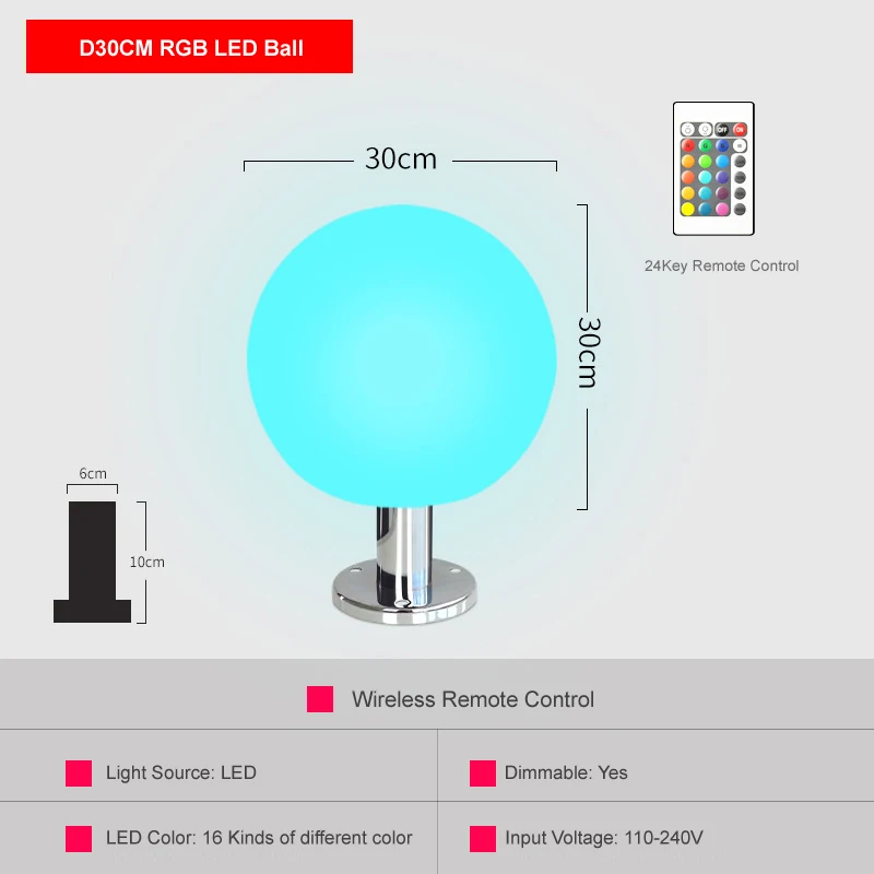 リモコン付きled屋外ライトピラー,ip67規格に準拠,110-240v,d20//30cm rgb,ヴィラ,庭,パティオ,装飾,壁照明用