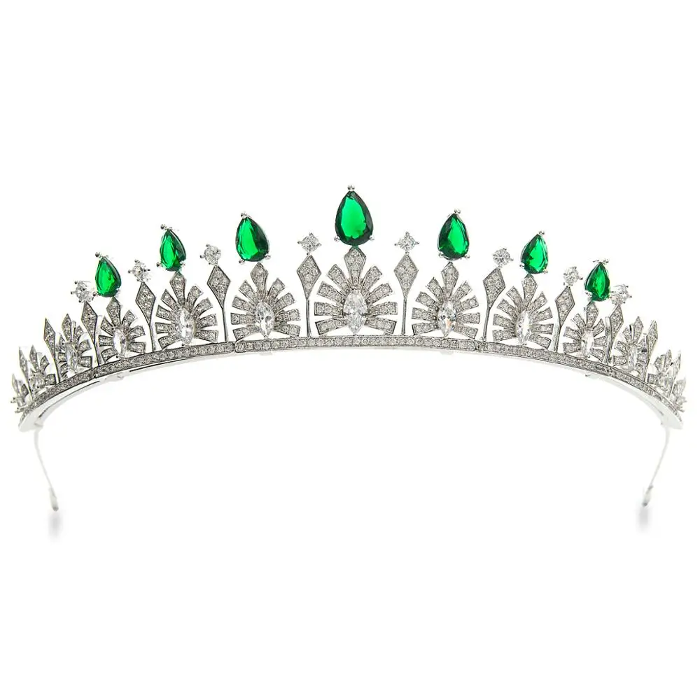 

Classic Green Zirconia Princess Tiara for Wedding,Crystals Bridal Tiara for Women,Party Prom Hair Jewelry CH10160GRE