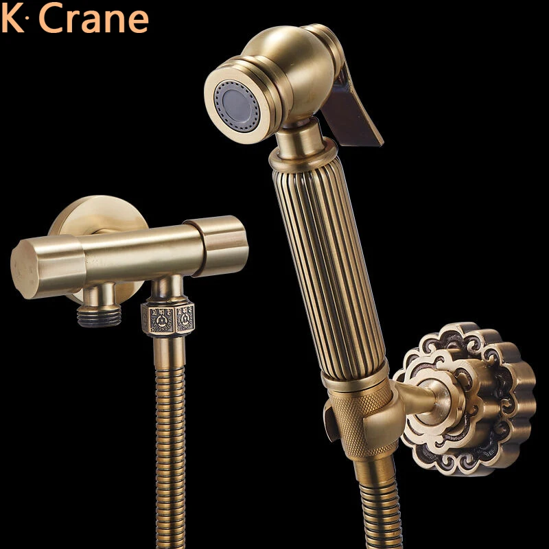 

WC Toilet Bidet Bathroom Retro Copper Spray Washer Hot Cold Mixer Wall Mount Faucet Sprayer Health Anal Butt Ass Cleaner Taps