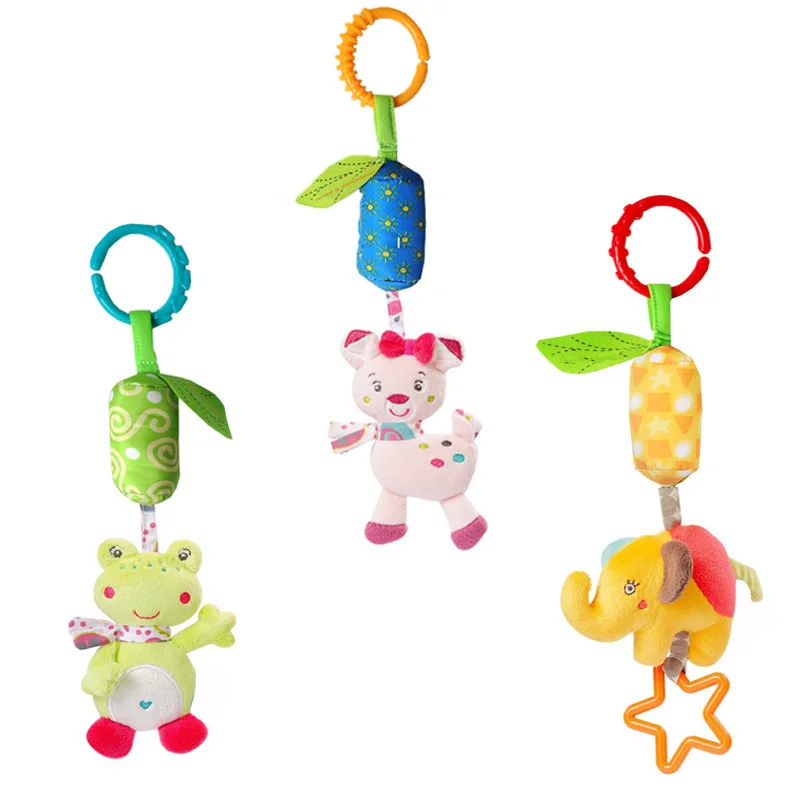 4 pçs 0-12month infantil bebê algodão chocalhos carrinho de criança pendurado brinquedo macio dos desenhos animados animal de pelúcia berço móvel pendurado sino chocalho brinquedos