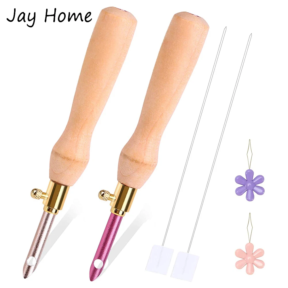 

6PCS Sewing Punch Needle Kits Wooden Handle Adjustable Embroidery Punch Needle DIY Craft Stitching Applique Embellishment