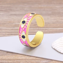 Trendy Handmade Enamel Multi-Colors Stackable Band Ring Women Gold Plated Dripping Oil 9 Colors Evil Eye Rainbow Ring Adjustable