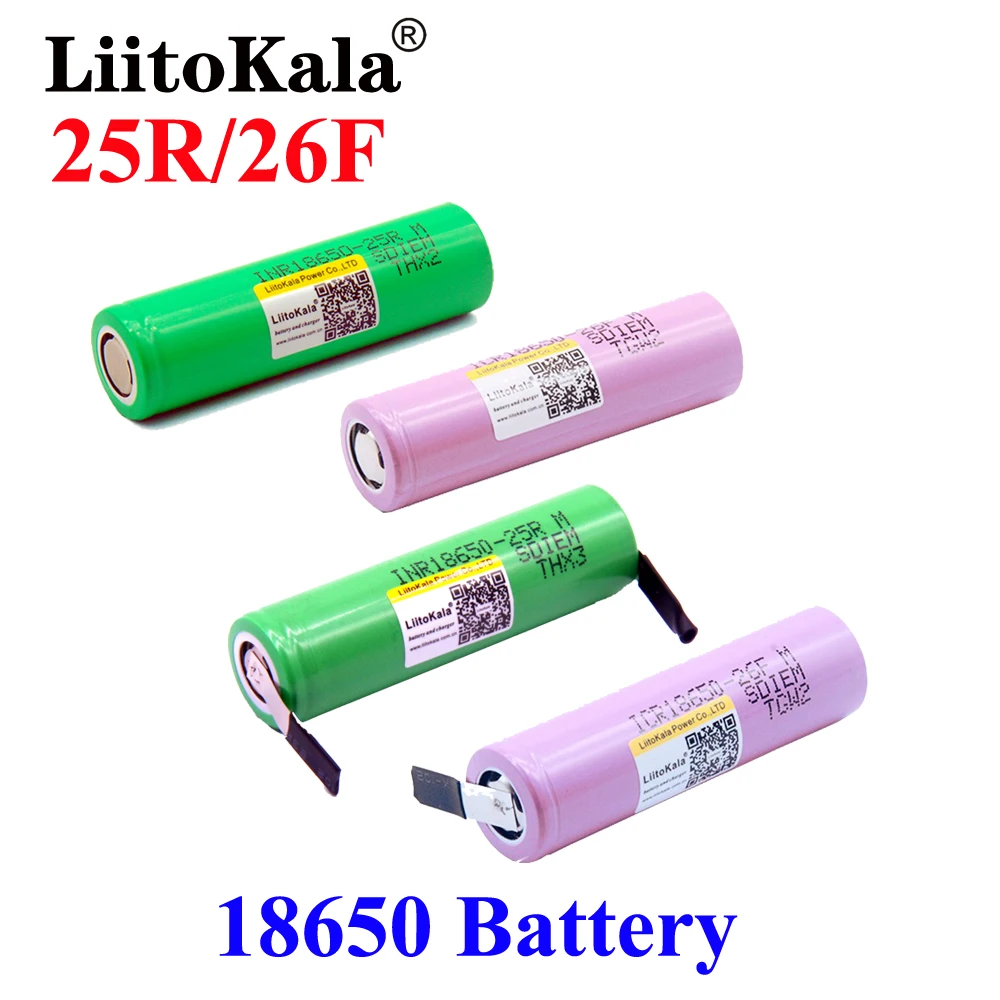 LiitoKala 18650 2500mAh 2600mAh akumulator baterii INR18650 25R 26F 20A rozładowania akumulator litowo-jonowy 15A bateria ogniwowa