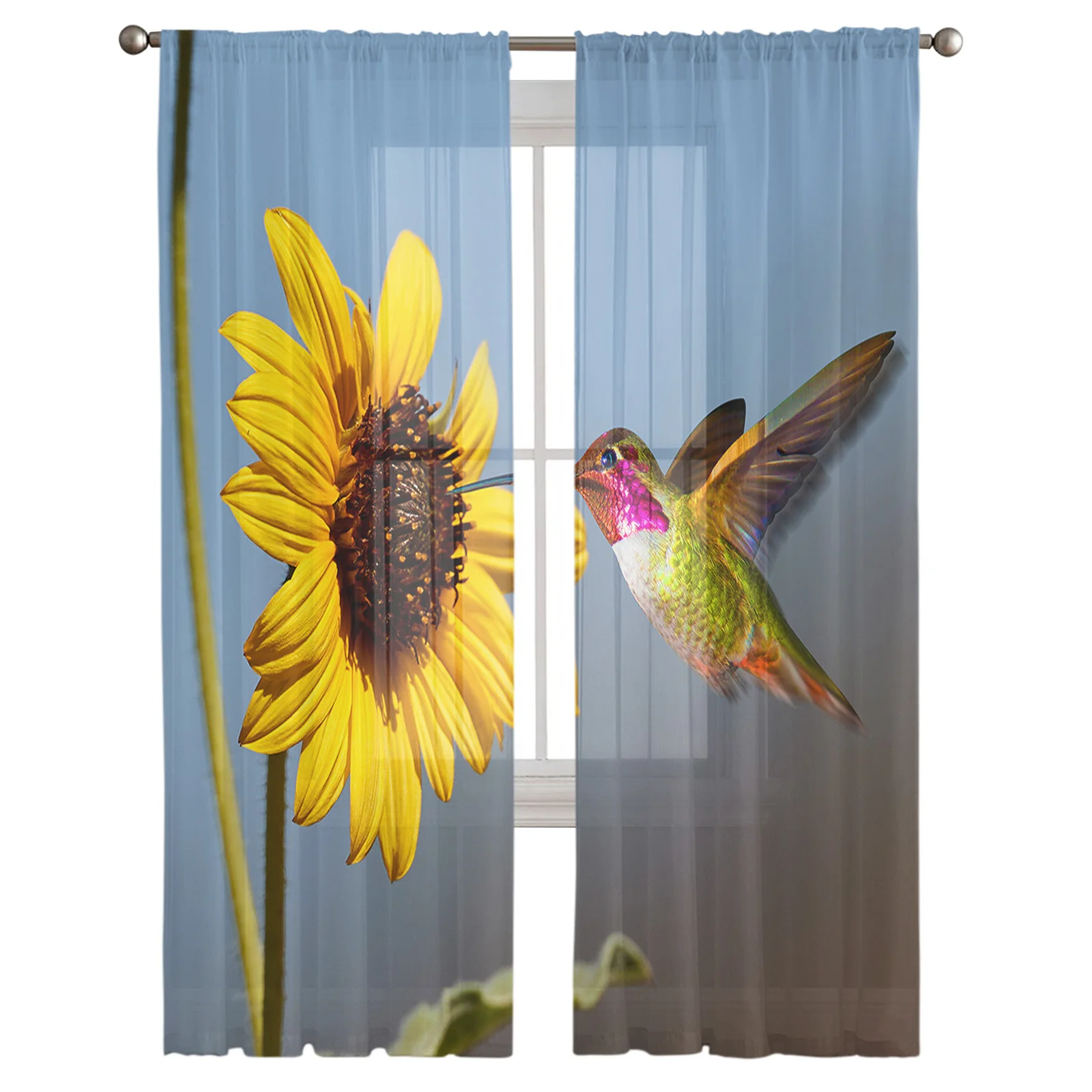 Retro Daisy Hummingbird Flower Sheer Curtains for Living Room Modern Voile Curtain Bedroom Tulle Curtains Window Drapes Decor