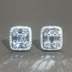 Huitan Dazzling Cubic Zirconia Stud Earrings for Women High Quality Silver Plated Wedding Party Luxury Fashion Female Jewelry