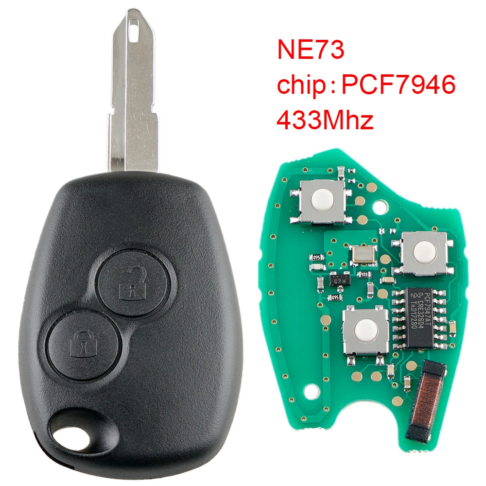 1 Pc 433MHz 2 Buttons Plastic Replacement Flip Black Remote Car Key with ID46/7946 Chip and NE73 Blade Fit for Renault