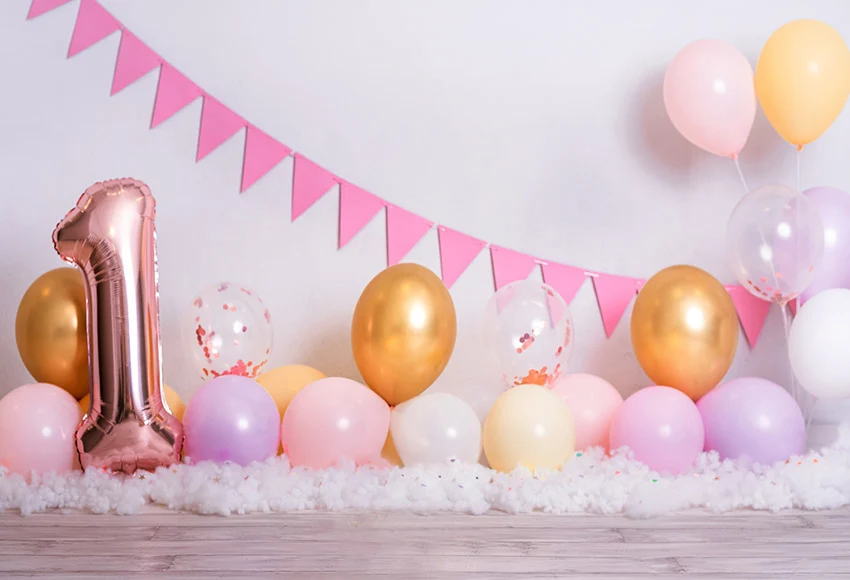 Mehofond-fondo fotográfico con globos dorados y rosas, telón de fotografía para fiesta de primer cumpleaños, estudio de algodón, retrato de recién nacido, sesión fotográfica