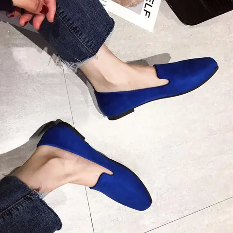 EAGSITY Suede loafers for women flat shoes square toe slip on shallow comfortable casual ladies mule shoes party driving shoes