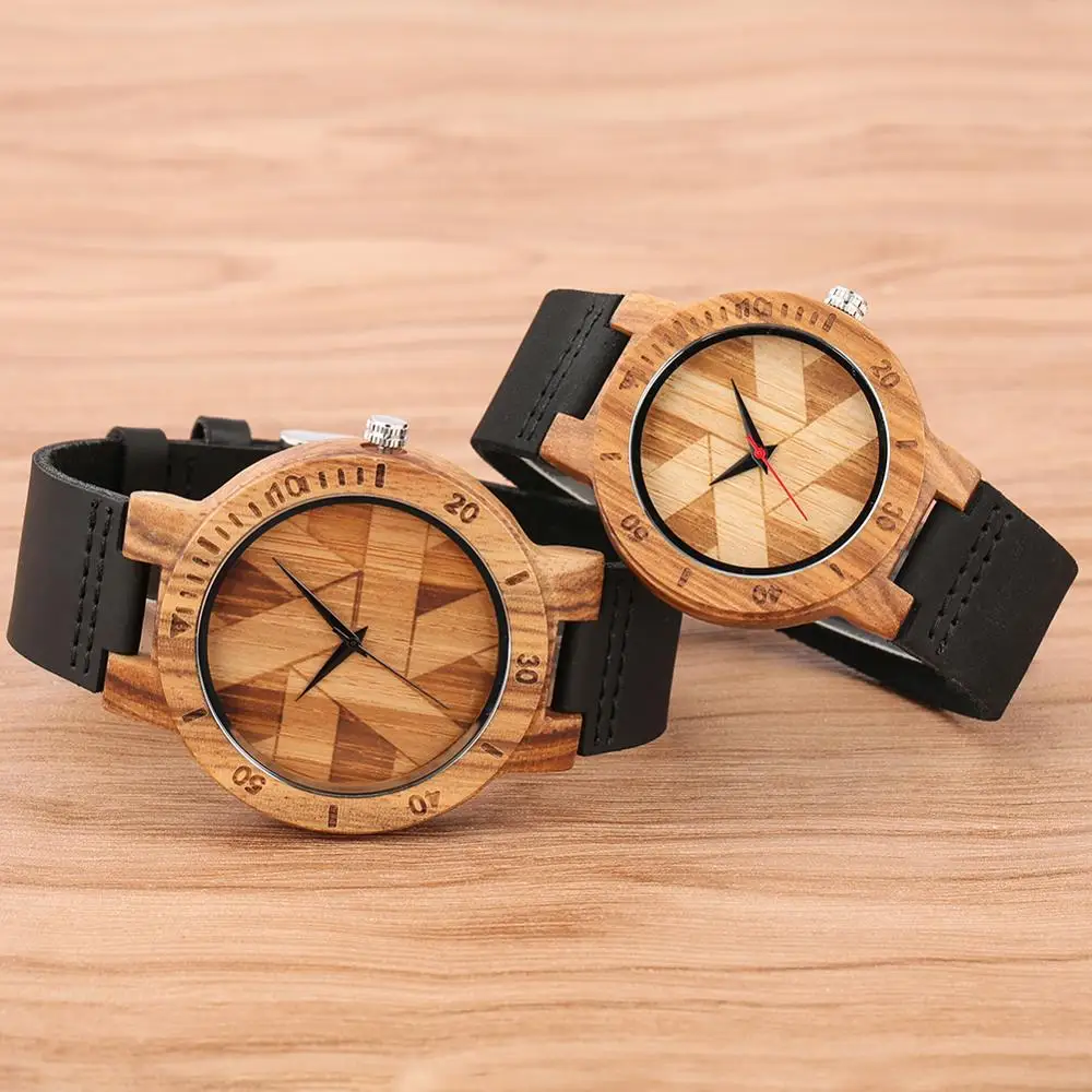 Couple Watch Unique Irregular Geometric Cut Design Men\'s Wooden Quartz Watches Women Dress Clock Retro Wristwatch Relojes Hombre