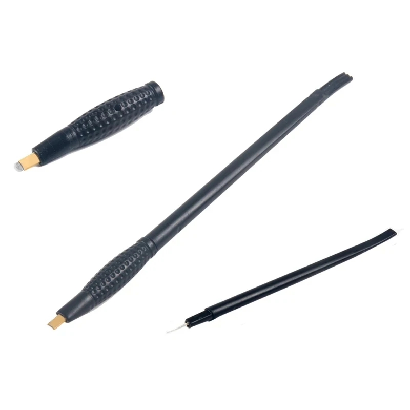 2 In 1 Professionele Wegwerp Handmatige Pen Borduren Bladen Permanente Make-Up Zwart 18U 5R Blade Veer Wenkbrauwen Borduurwerk Blades