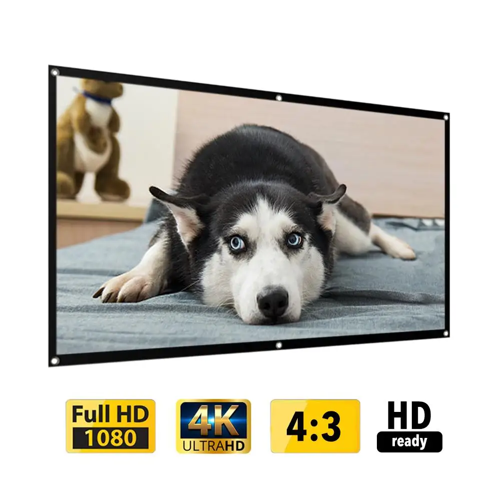 Rondaful-شاشة عرض قابلة للطي مقاس 4:3 120 100 92 84 72 60 بوصة ثلاثية الأبعاد 1080P HD لعرض الأفلام للسينما المنزلية