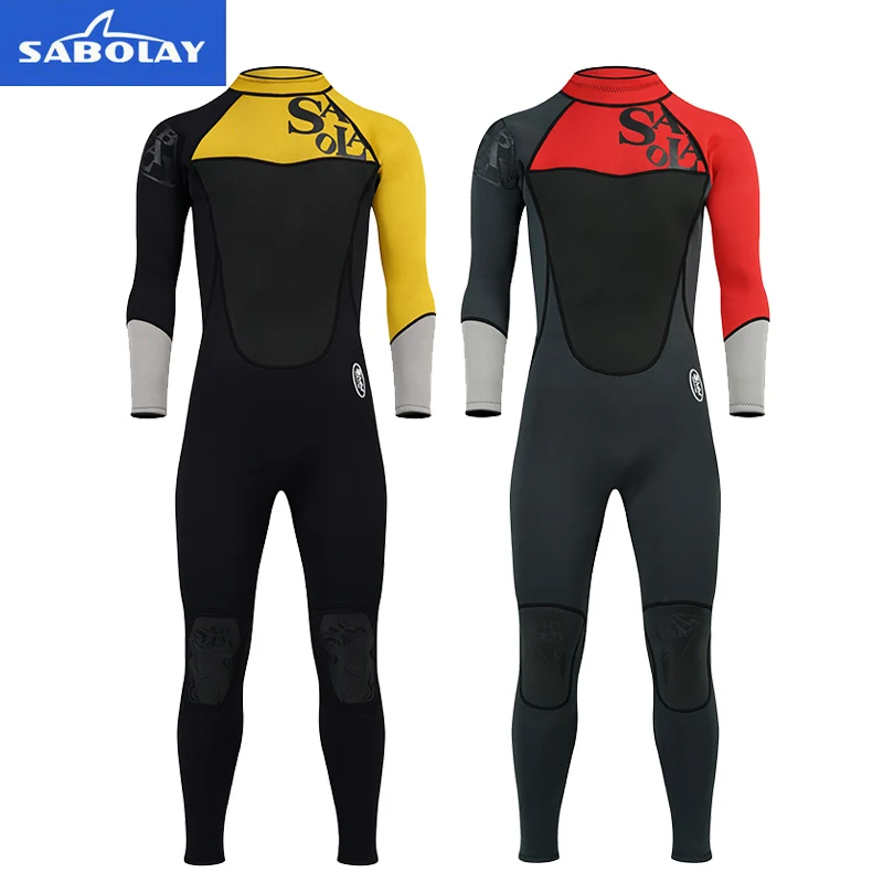 SABOLAY 3MM Men SCR Neoprene Diving Suit Surf Equipment Jellyfish Clothing Long Sleeved Piece Fitted Wetsuit