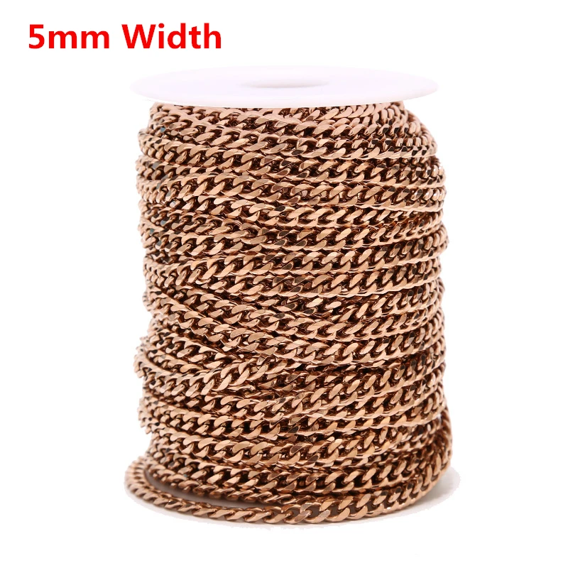 

5mm Width Rose Gold Plated Stainless Steel Cuban Chain Link chains For DIY Jewelry Necklaces Bracelets Making