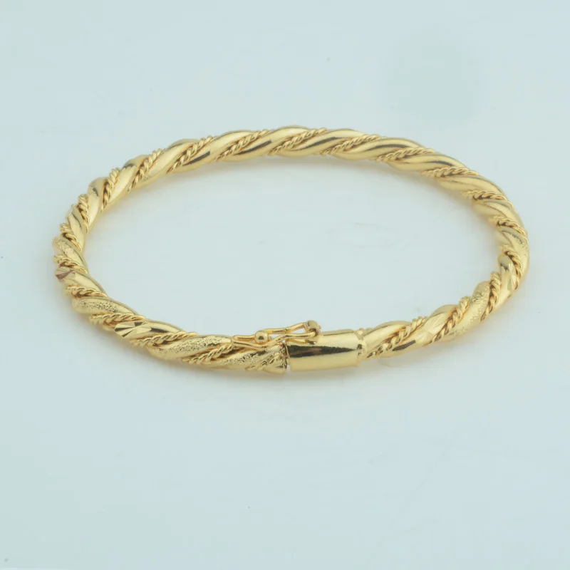 4 Style Women Yellow Gold Color Cuff Bracelets Fashion 5mm Bangle