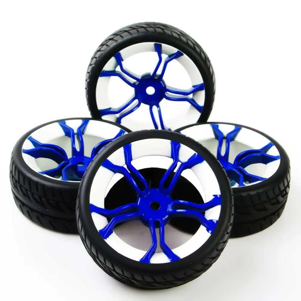 4pcs 1:10 RC Rubber Tire Rims Wheel Flat Racing On Road Car PP0150+MPNWB 12mm Hex For HSP On Road Model Racing Car