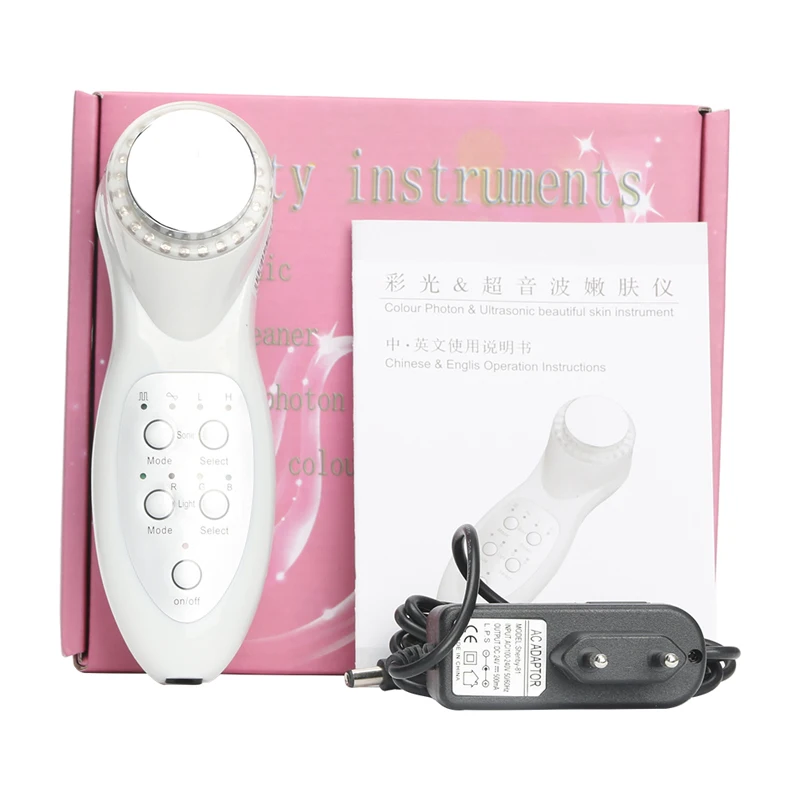 

Facial Beauty Massager 7 Colors LED 3MHZ Photon Ultrasonic Tighten Face Lift Skin Cleaner Wrinkle Remover Anti Aging Ultrasound