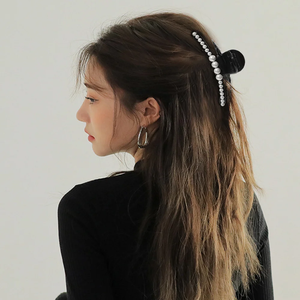 Neue große Perlen Acryl Haar Klaue Clips Krabben Haarnadeln große Make-up Haar Styling Haarspangen für Frauen Haar Zubehör Bogen Hairgrip – Detail 6