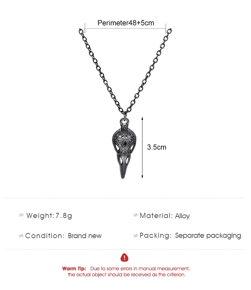 Yungqi Punk 3D Raven Skull Necklace Magpie Crow Poe Gothic Halloween Skull Necklace Goth Bird Skeleton Pendant Choker Jewelry