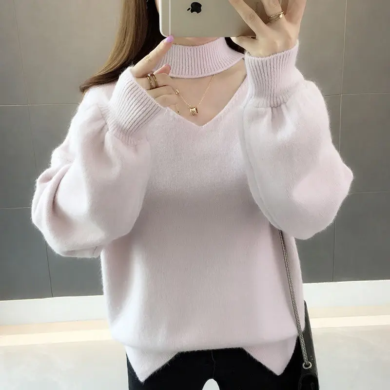 Woman Sweaters Velvet Padded Sweater  Autumn Winter Pullover Thick Loose Lantern Sleeve Sweater  Femme Chandails Pull Hiver