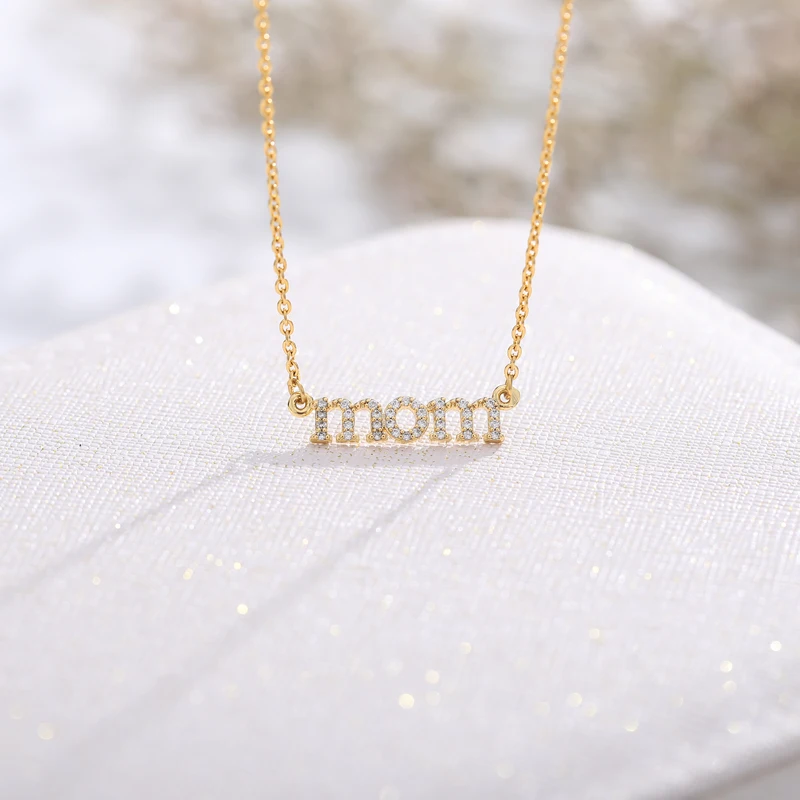 

New Hot Sale Simple Mom Letter Zircon Pendant Necklace For Women Fashion Crystal Choker Jewelry Mother's Day Birthday Best Gift