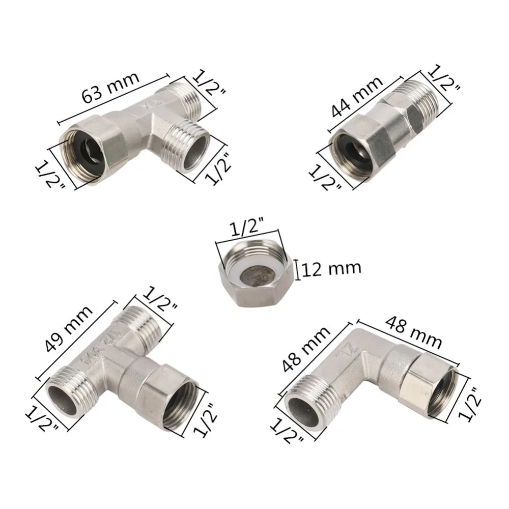 1/2" BSP Male/Female Thread Stainless Steel Tee/ Elbow/Straight/ /Plug Connector Water Coupler Plumbing Fitting Reducing Adapter