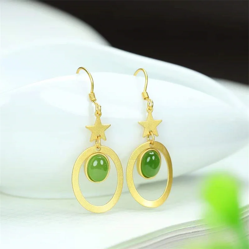 Hot Selling Natural Hand-carved 925silver Gufajin Mosaic Jasper Earrings Studs Fashion Jewelry Accessories Men Women Luck Gifts