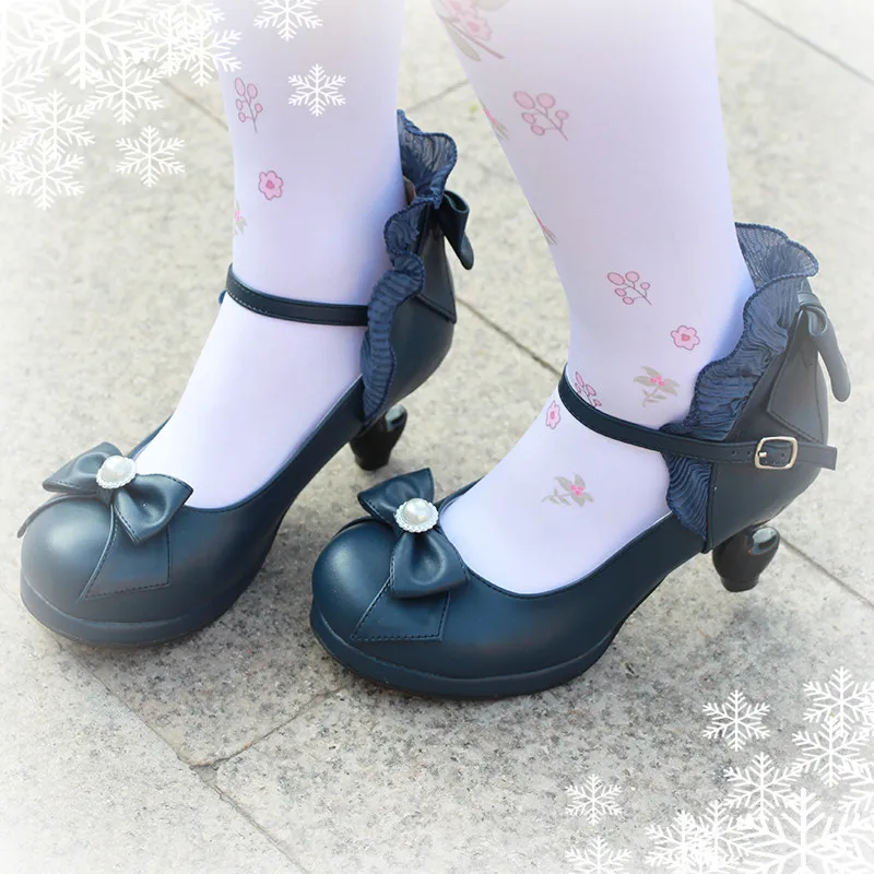 Lolita Shoes Cosplay Kawaii Anime Sweet Loli Women Tea Party High Heel Princess Bow Mary Jane Loli Shoes