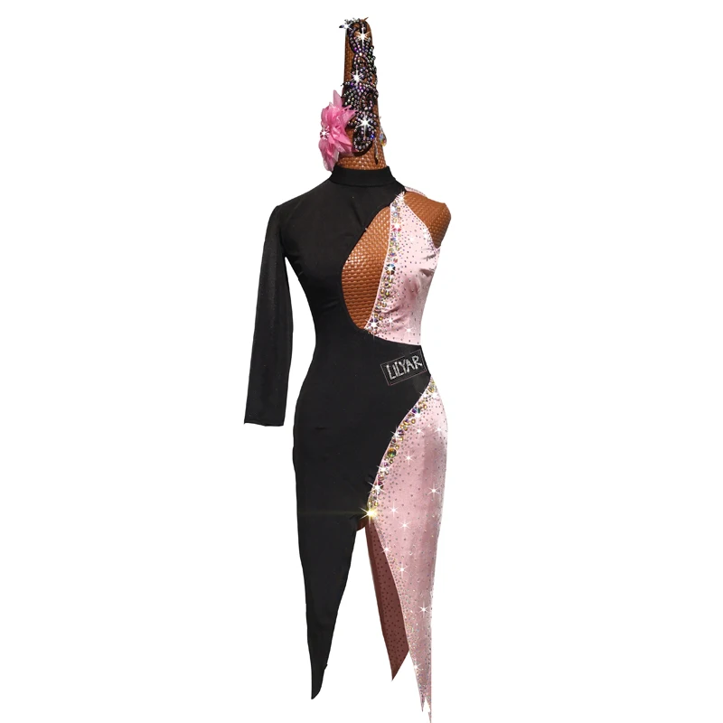 Latin Dance Competition Dress Costumes Performing Dress Practice Skirt Customize Adult Kids Lady Black Or Pink