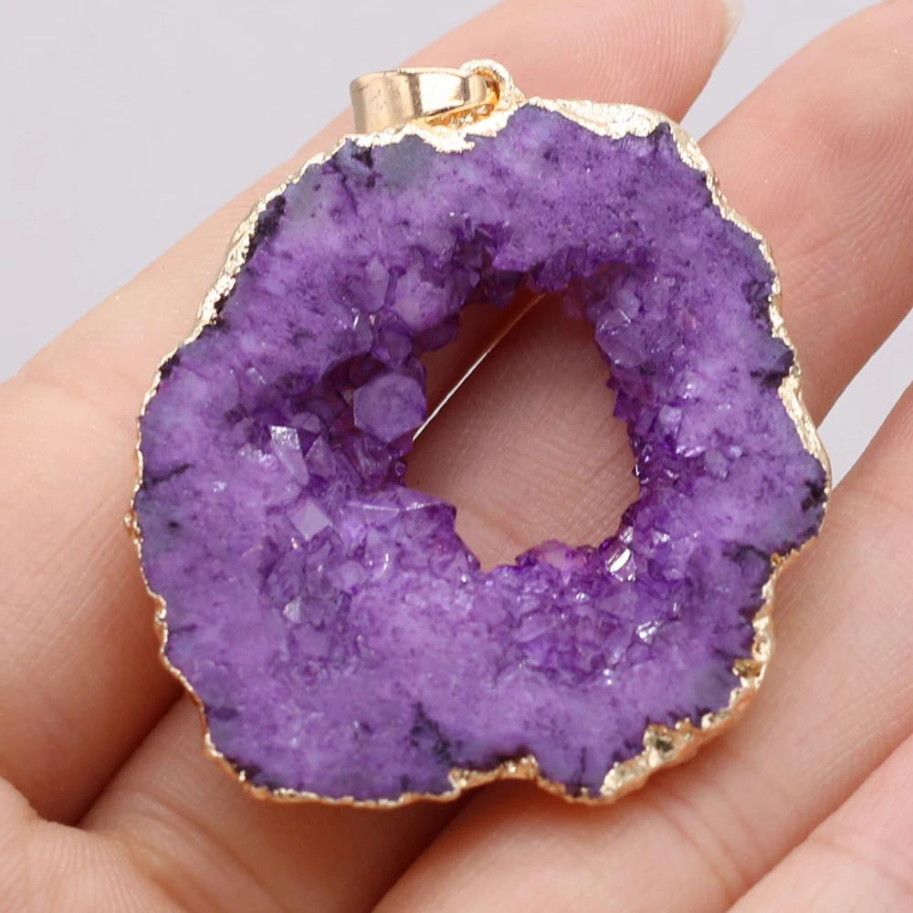 Charms Plating Golded Druzy Agates Pendant Irregural Agates Stone Pendant for Jewelry Making DIY Necklace 40x30x6mm-50x30x6mm