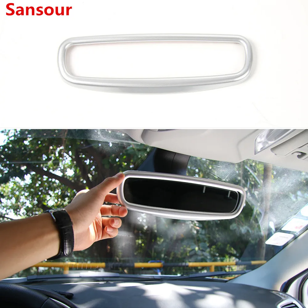 Sansour ABS Silver Car Interior Rear Rearview Mirror Decoration Cover Trim Stickers For Jeep Compass 2017 Up Car Styling