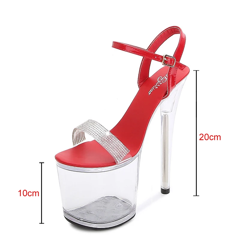 

2021 Summer PVC Jelly Crystal Transparent Thin High Heels Shoes Women Pumps Sexy Rhinestone Ankle Strap Platform Sandals WS0375