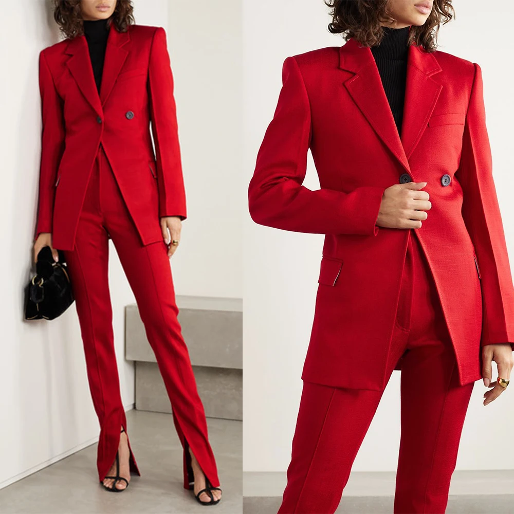 2022 Spring Red Plus Size Mother of the Bride Pants Suits Women Business Formal Work Wear 2 Piece Sets Office Uniform