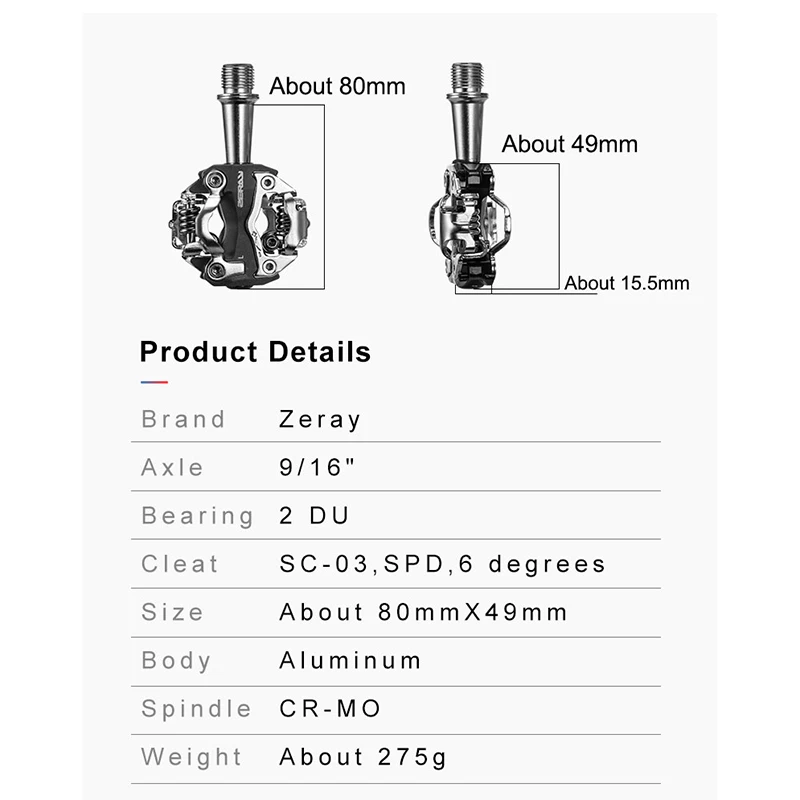 ZERAY Bicycle Pedals ZP-108S Cycling Self-Locking Pedals Clipless Pedals Aluminum Alloy SPD Bike Cleat Pedals Accessories