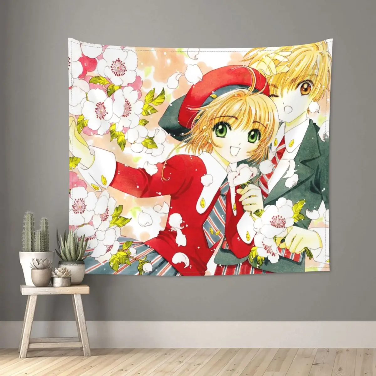 Cardcaptor Sakura Syaoran & Sakura Tapestry Wall Hanging Printed Fabric Tapestries Anime Manga Boho Decoration Dorm Decor Tapiz