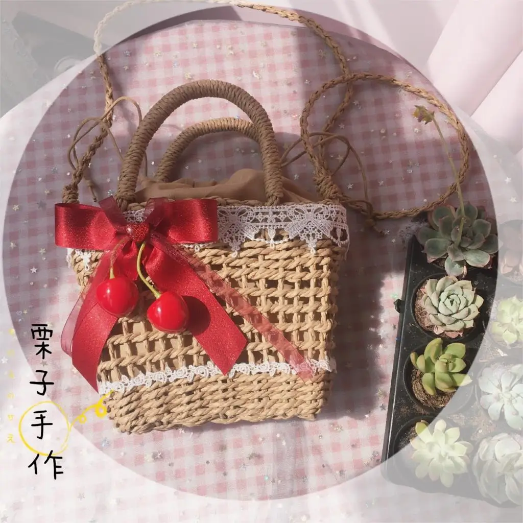 Original Homemade Lolita Woven Bag Soft Sister Small Package Lolita Pastoral Backpack