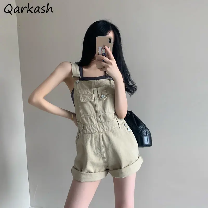 

Rompers Women Vintage Retros Crimping Denim Overall Playsuit All-match Cargo Trousers Summer New Arrival Fashion Chic