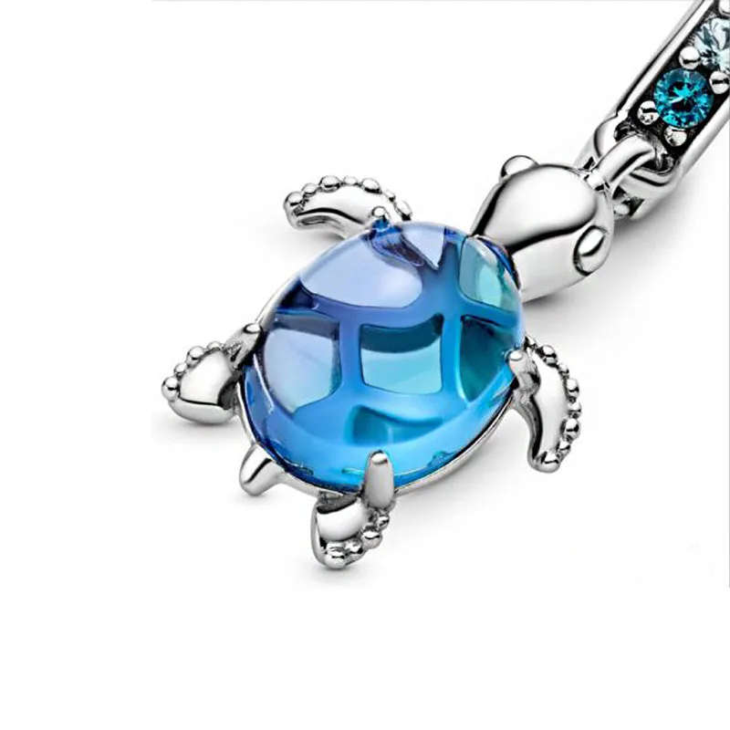 2020 Summer 925 Sterling Silver Beads Fit Original Pandora Bracelets Big Blue Sea turtle Dangle Charm DIY Women Fashion Jewelry