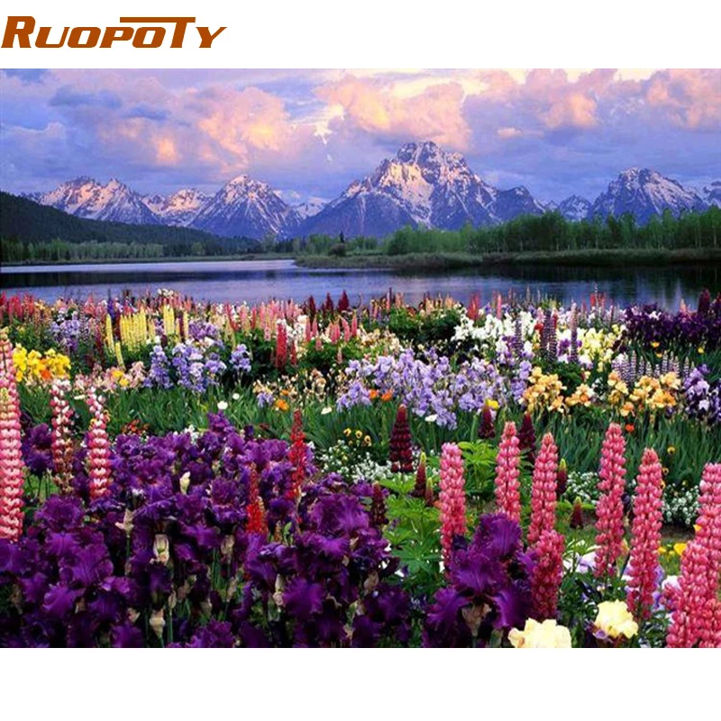 

RUOPOTY Frame Romantic Flower DIY Painting By Numbers Landscape Modern Wall Art Canvas Hand Painted Paint By Number For Home Art