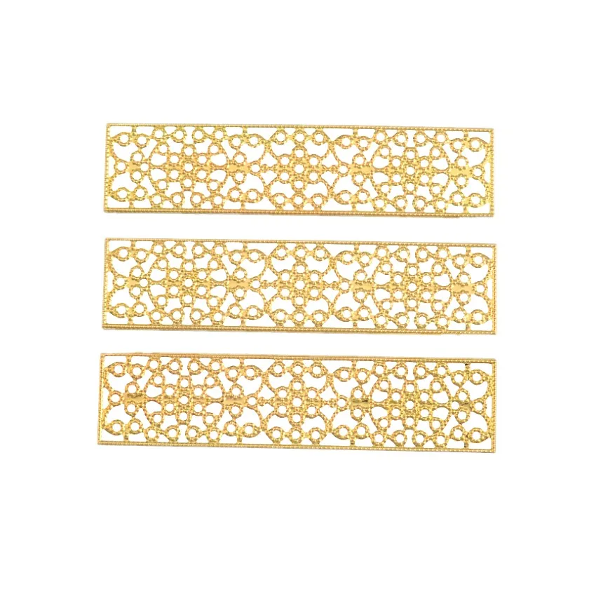 5Pcs Gold Tone Rectangle Filigree Flower Wraps Connectors Metal Crafts Decoration DIY Findings Connectors 8.5x2cm