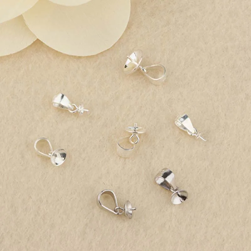 4pcs Genuine Real Pure Solid 925 Sterling Plain Silver Bead Cap Connectors For Ball Beads Pendants Cap Jewelry Making Findings