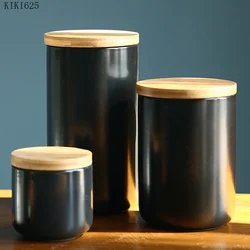 Creative Solid Color Ceramic Sealed Jar Coffee Bean Powder Food Storage Jar Cylindrical Candy Tea Storage Box Home Decoration