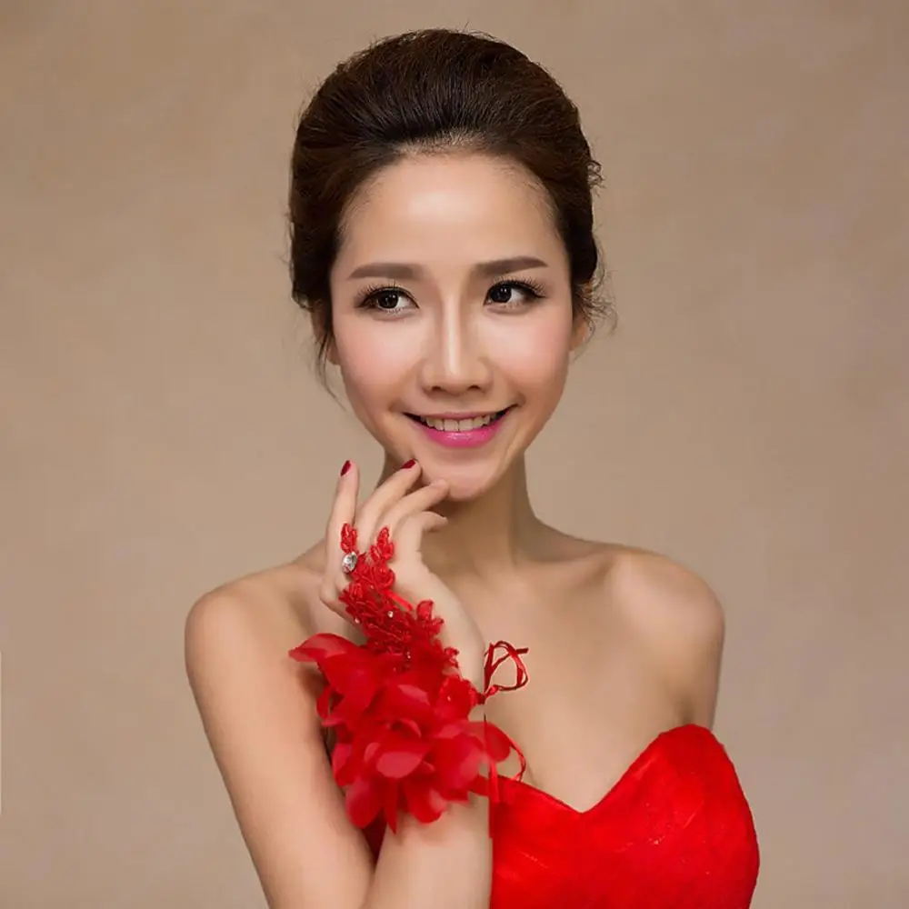 Wedding Accessories 2020  Short Red Flowers High Quality Crystal Wedding Gloves Elegant Bridal Gloves