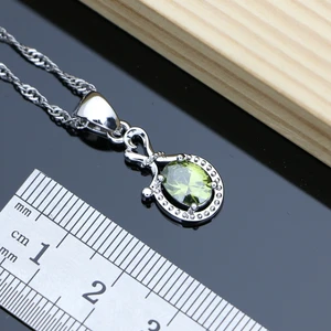 925 Bộ đồ trang sức bạc Stelling cho phụ nữ, topaz màu xanh lá cây, hoa tai dài và vòng tay, bộ vòng cổ, món quà tiệc sinh nhật đám cưới, cô ấy 8 Doanh số bán hàng chính Xanh Oliva - №6