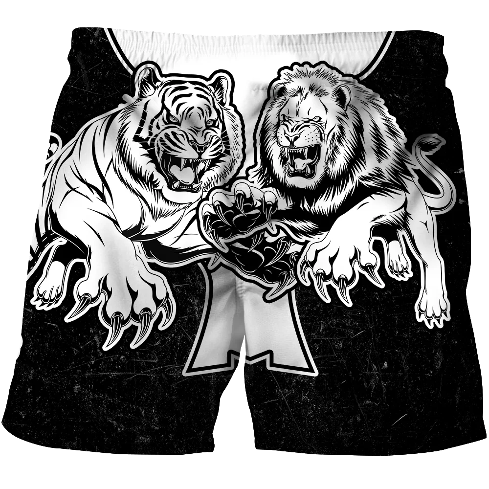 Mens Elastic Waist Shorts Tiger Lion Tattoo 3D Print Summer Beach Shorts Unisex Streetwear Harajuku Casual Quick Dry Baggys 3