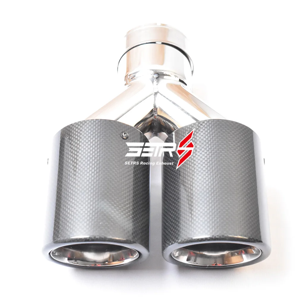 Universal Equal Length Dual Glossy Fiber Carbon Exhaust Pipe Stainless Steel  Bevel Curly Muffler Tip  For Civic