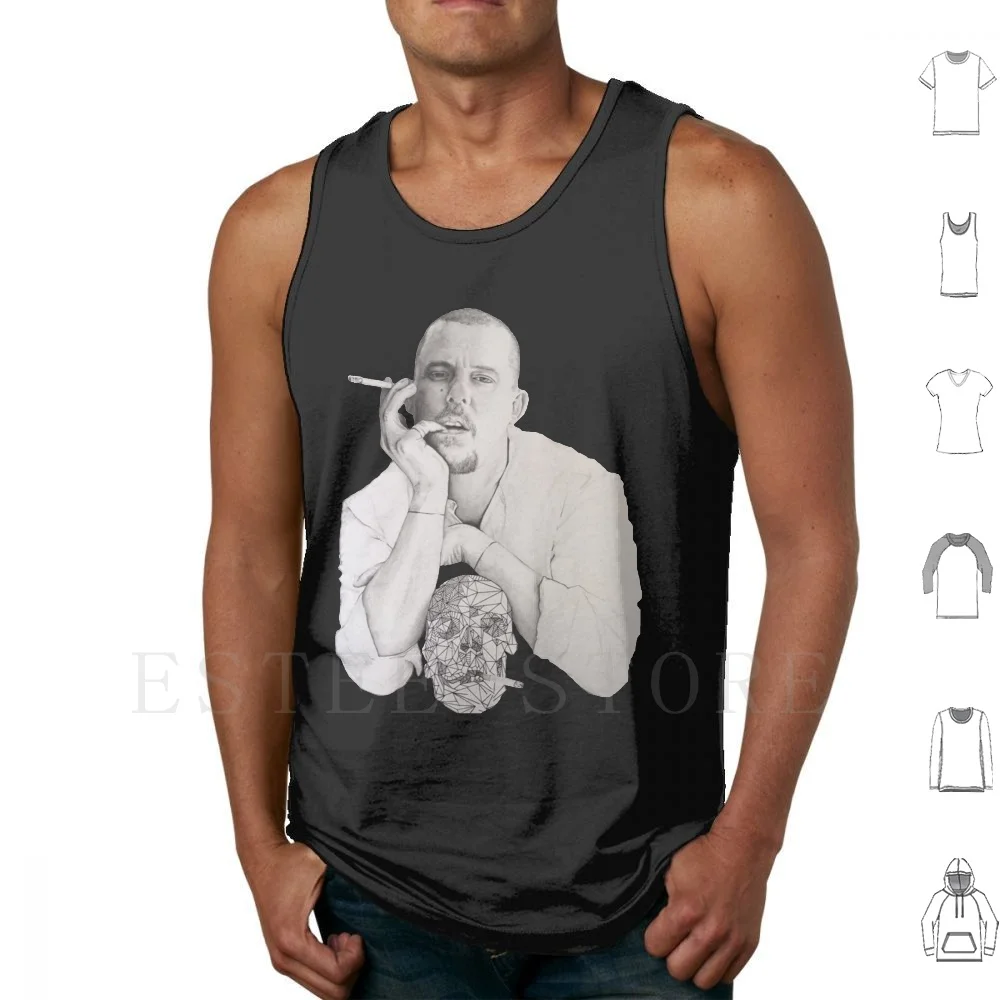 Savage Beauty Tank Tops Vest Cotton Watercolour Portrait Ink Media Skull Smoking Black White Fashion Prism Lowpoly Polygon