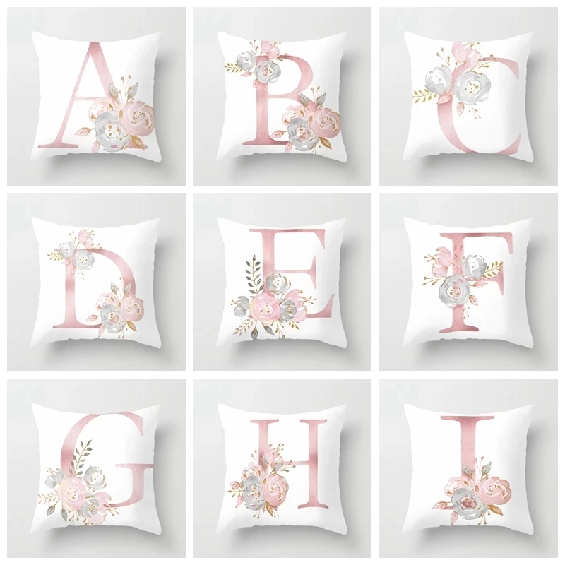 A/B/C-P Enfants Chambre Décoration Lettre Taie D'oreiller Alphabet Anglais Polyester Juste De Coussin pour Canapé Décor À La Maison Fleur Taie D'oreiller