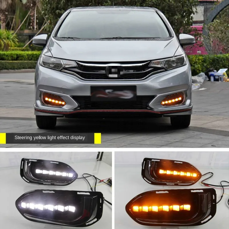 2pcs LED DRL Daytime Running Lights Daylight Fog Lamp Cover With Turn signal lamp For Honda jazz fit 2018 2019