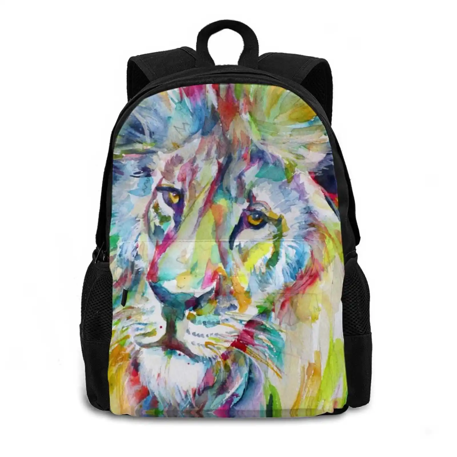 Lion Face-Watercolor Portrait Bag Backpack For Men Women Girls Teenage Black Lion Lion Head Lion Muzzle Lion Face Feline