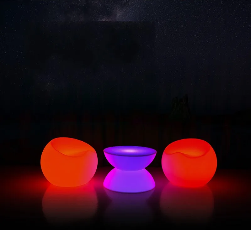 New LED Rechargeable Bar Stool Luminous Plastic Apple Chair Leisure Ball Chair Stool Waterproof Bench Outdoor Disco Furniture